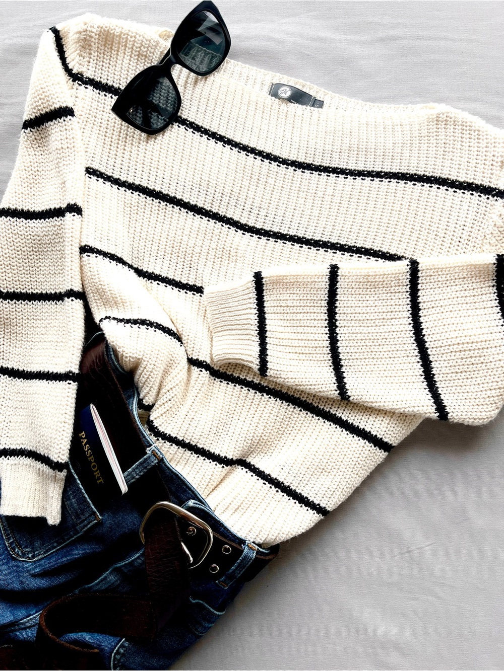 M Made In Italy Classic Mariner Boatneck Navy & Cream Striped Sweater S Coastal